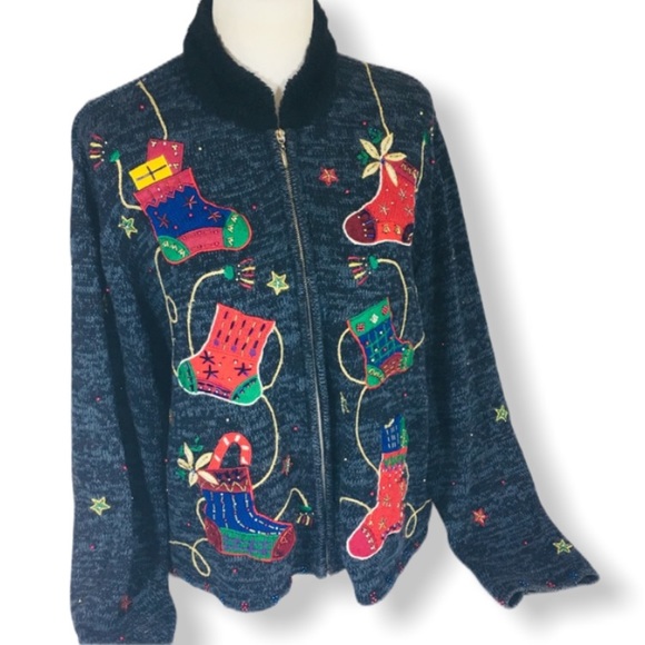 Designers Originals Sweaters - Ugly Christmas Sweater Cardigan Stockings Large